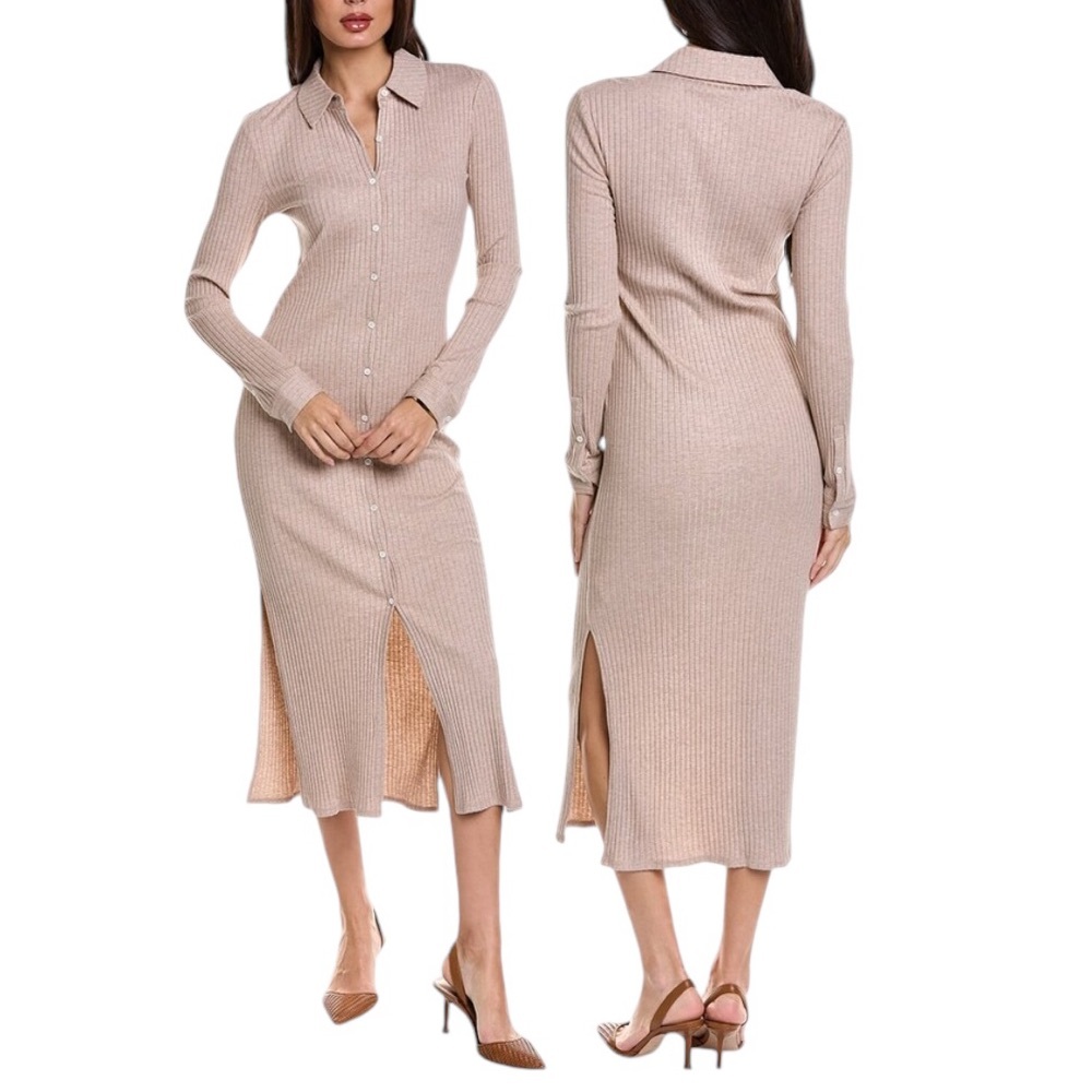 Theory Ribbed Cotton Modal Maxi Shirt Dress S